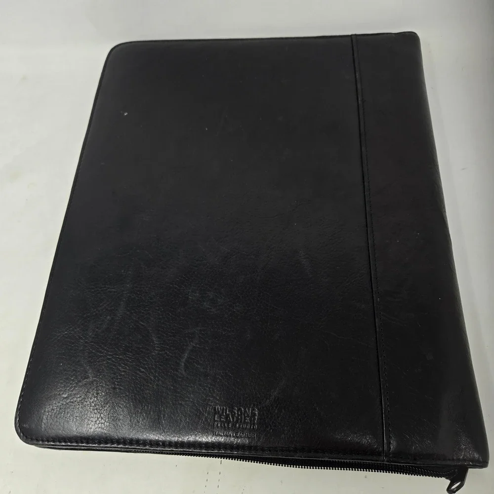 Wilsons Leather Pelle Studio Black Italian Leather Zippered Portfolio Organizer